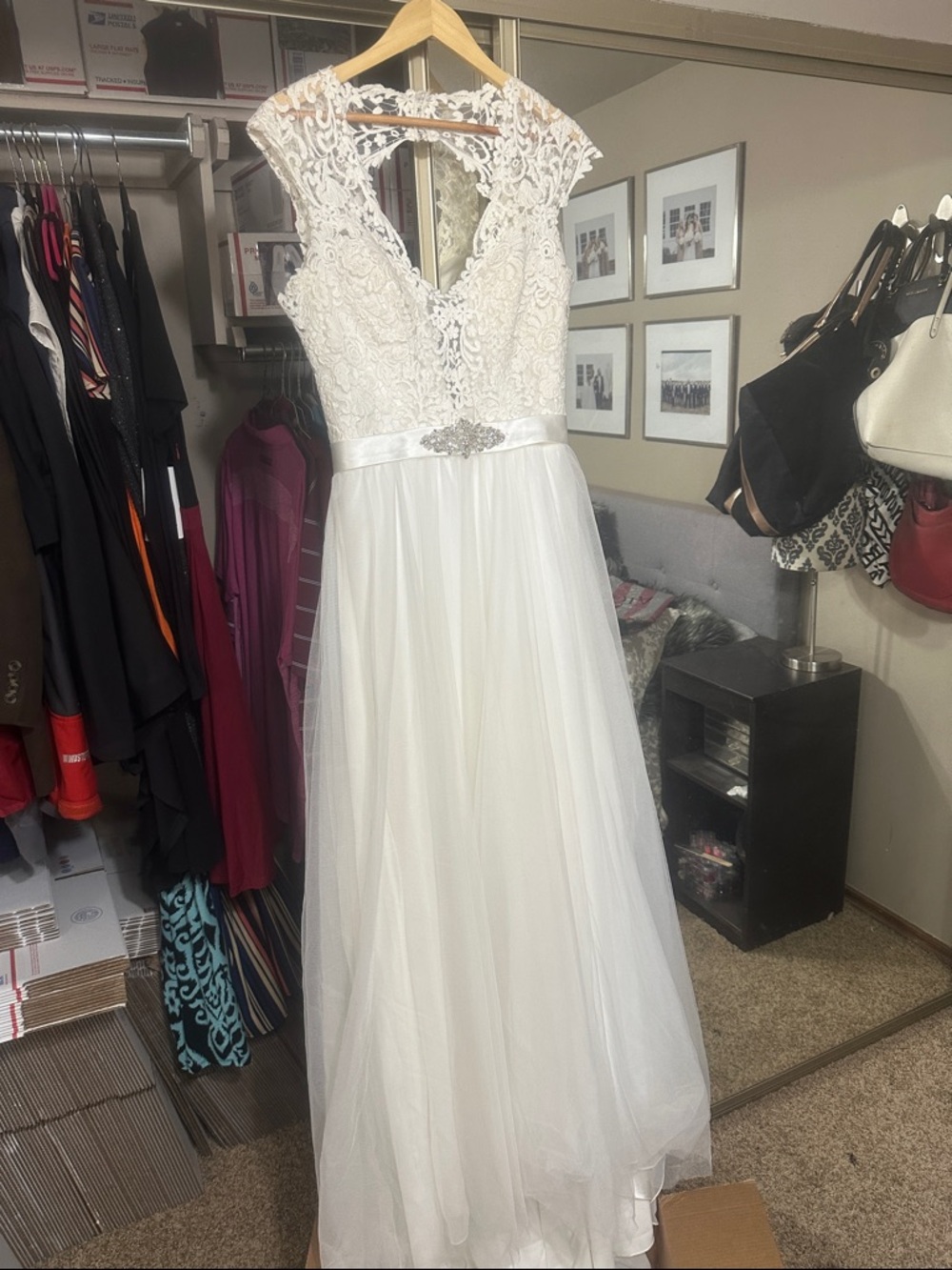 Allure Bridals Ivory Lace Bodice A-Line Wedding Dress